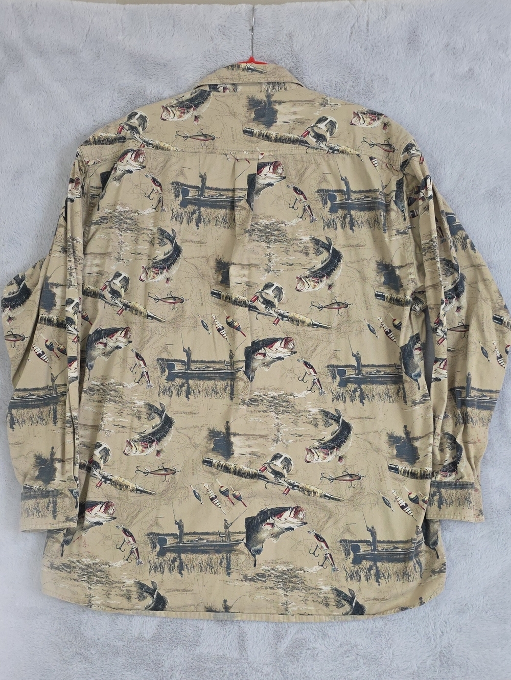 RedHead Fishing Shirt Mens XLT Tan Bass Fish Lure Print Long Sleeve Button Up Co - Picture 2 of 14